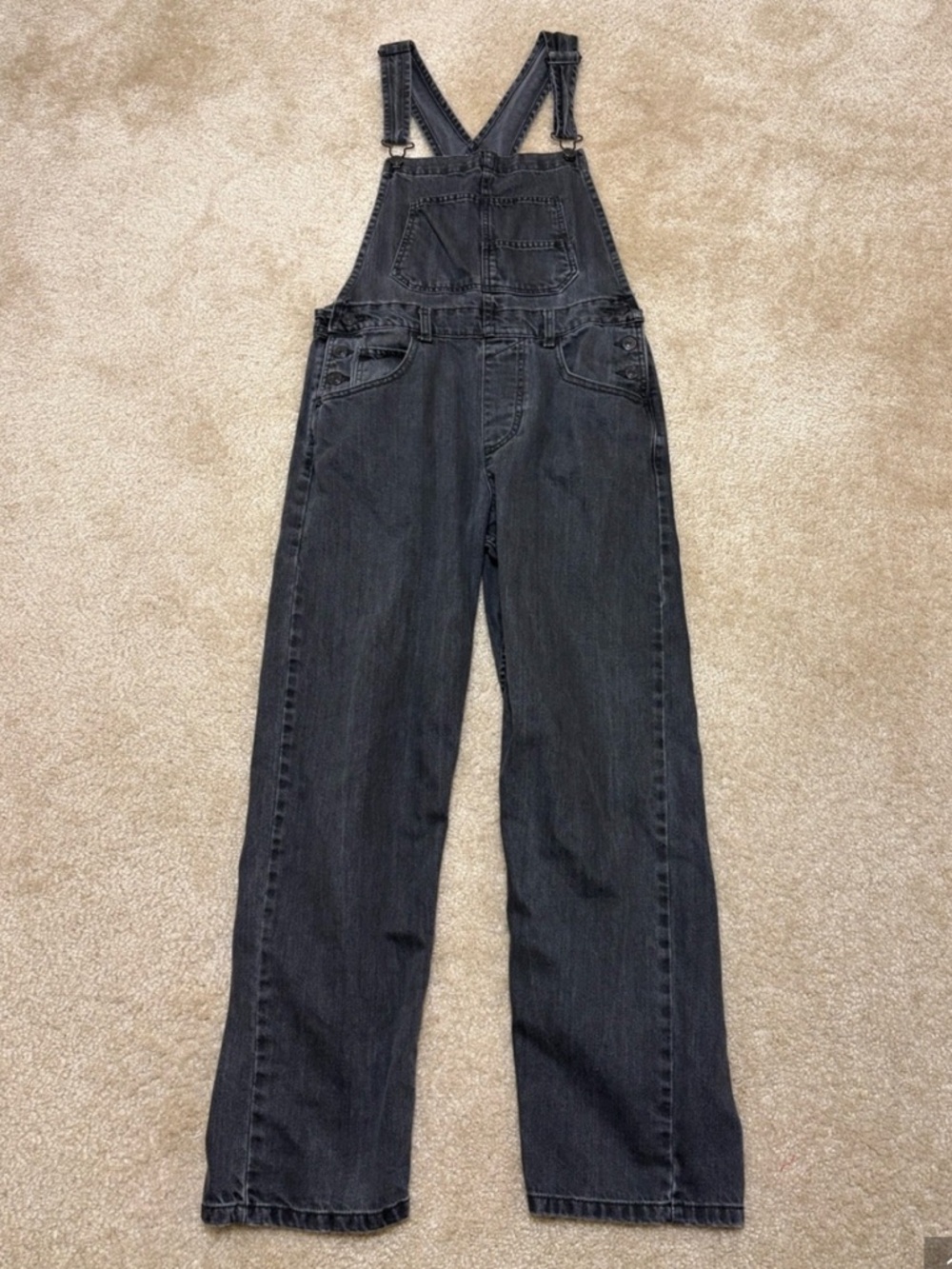 ❤️ Free People Ziggy Faded Black Grey Overalls Size Medium - Picture 3 of 6